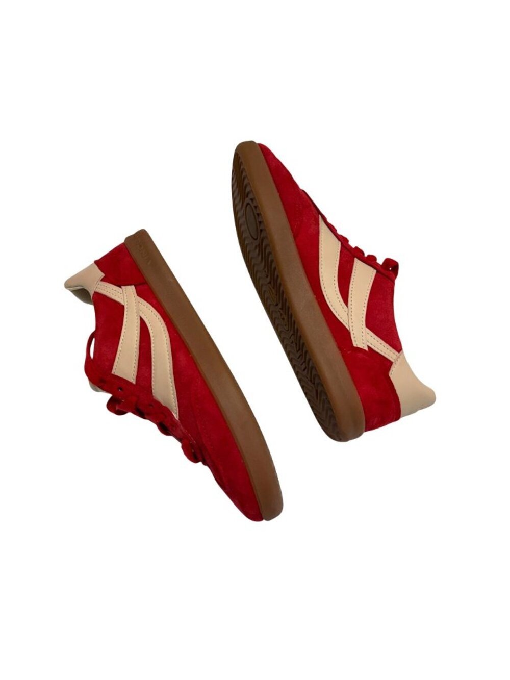 Vince Oasis Bicolor Leather Sneakers In Red Suede Beige Leather Gum Sole Size 8 - Picture 11 of 12